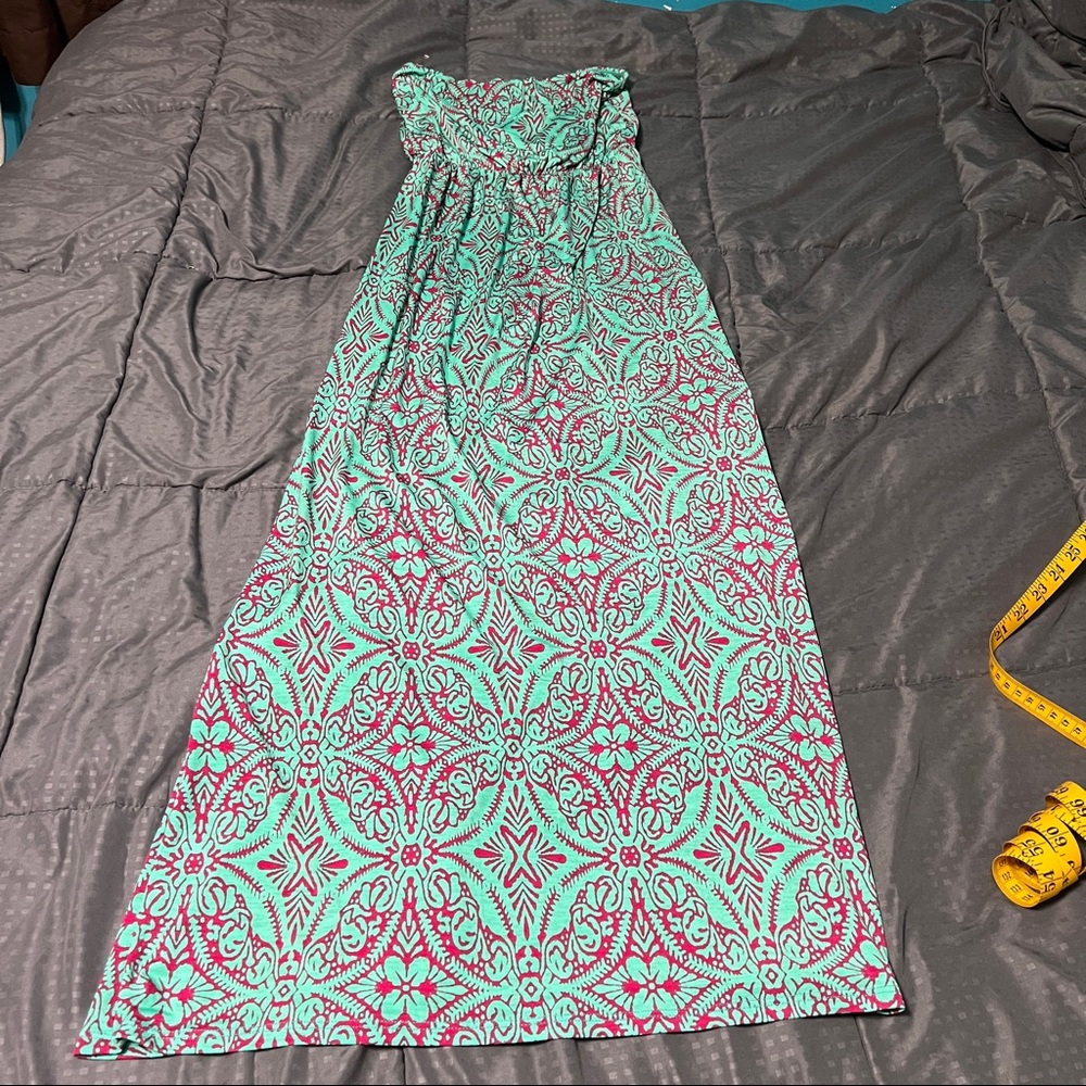 Vfish black label strapless dress aqua ish patterned size small